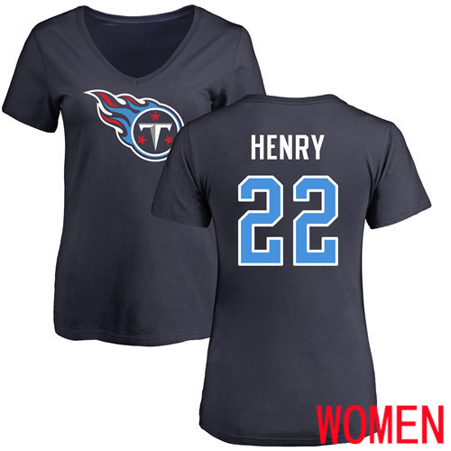 Tennessee Titans Navy Blue Women Derrick Henry Name and Number Logo NFL Football 22 T Shirt